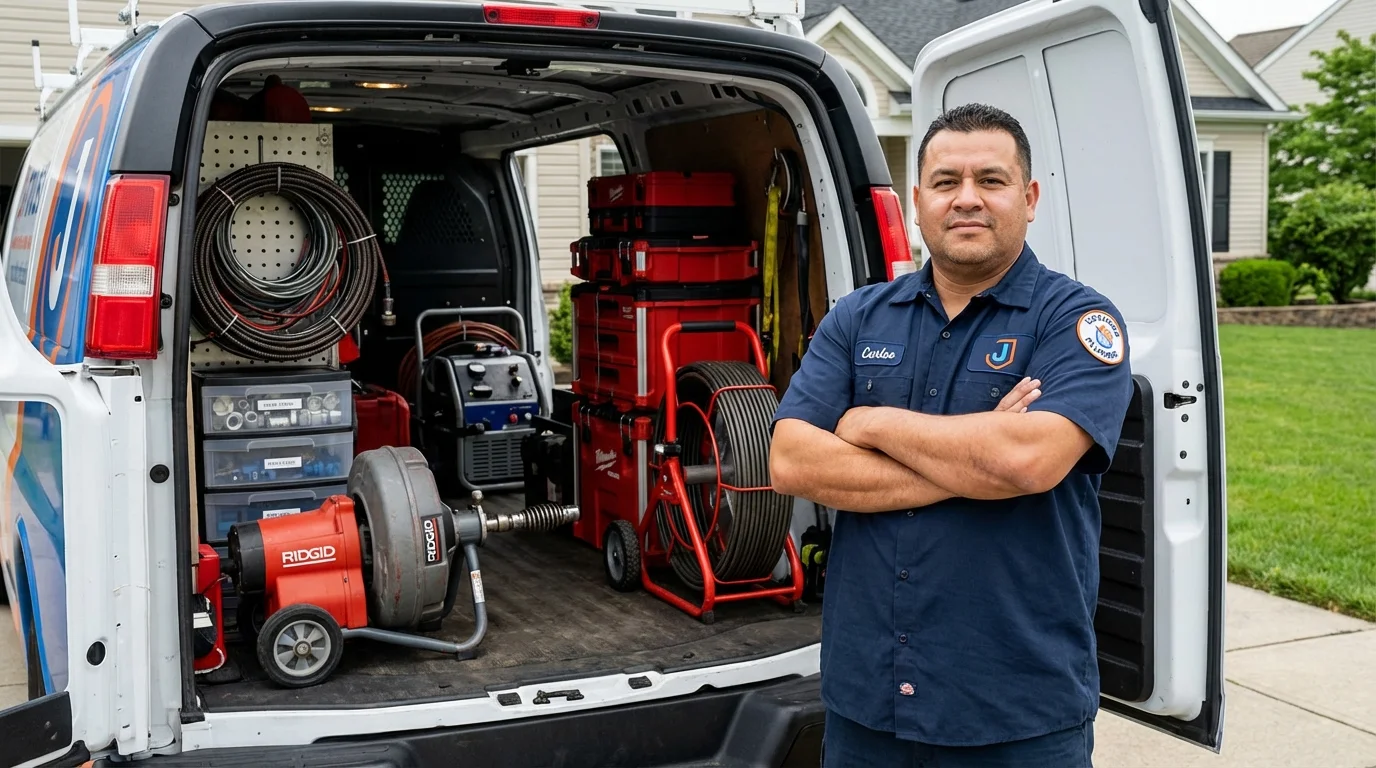 Professional drain cleaning equipment and Johns Plumbing LLC plumber in Fairfax Station
