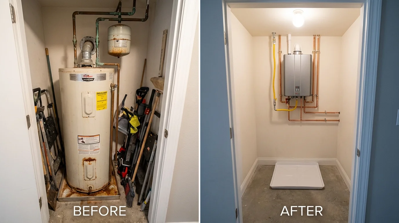 Tank water heater versus wall-mounted tankless unit comparison for Fairfax Station, VA homeowners