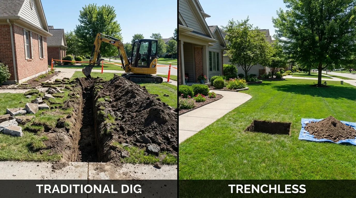 Trenchless sewer repair with minimal yard damage versus traditional excavation in Fairfax Station, VA